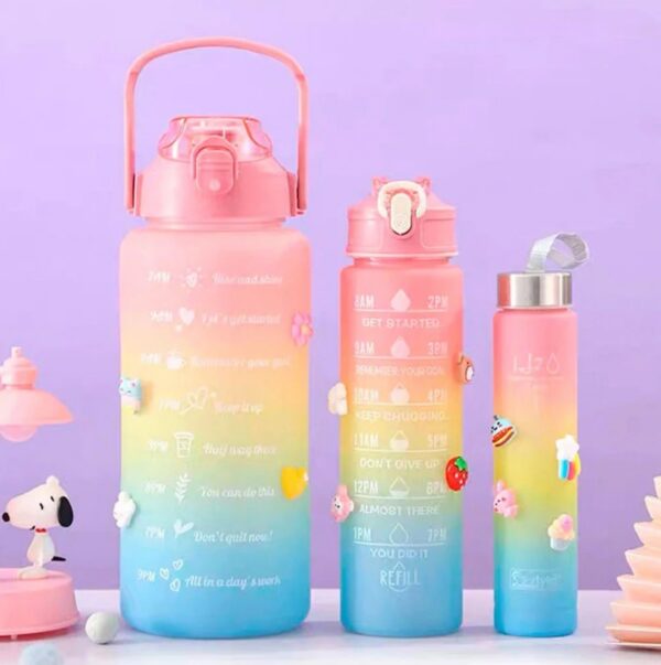 Garrafa Motivacional Colorida com Marcações de Horário e Adesivos – 500ml a 2L