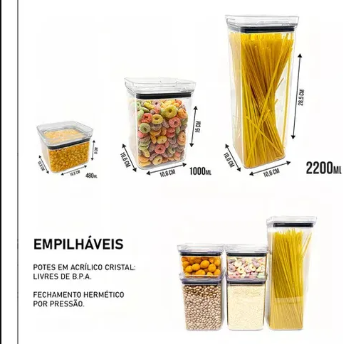 Kit 7 Potes Herméticos de Acrílico Crystal – Amobox - Imagem 2