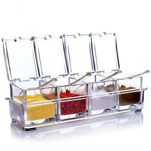 Porta Temperos Acrílico com Colheres – 4 Compartimentos