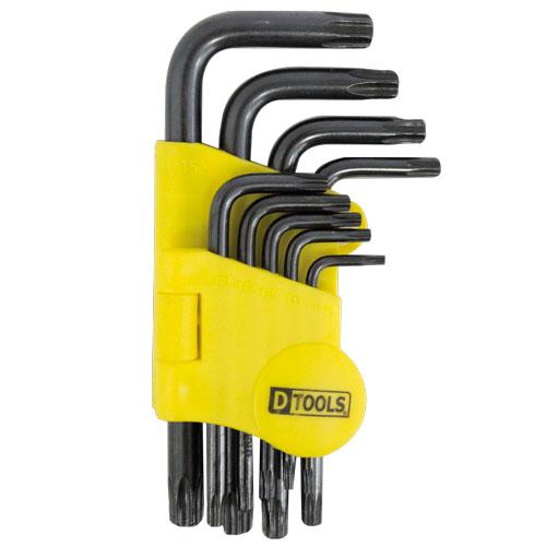 Jogo de Chaves Torx Tipo L DTools – 9 Peças com Suporte