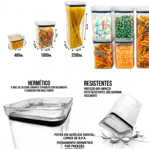 Kit 7 Potes Herméticos de Acrílico Crystal – Amobox